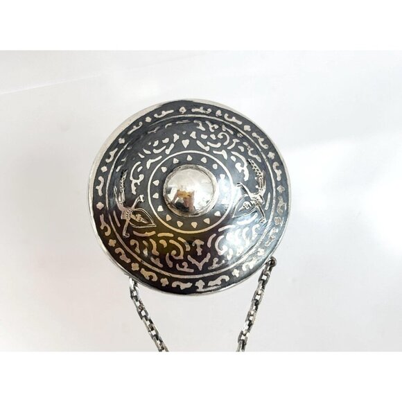 Shield & Sword Siam Sterling Silver Vintage Thai Made Dangle Style Brooch - Picture 9 of 10